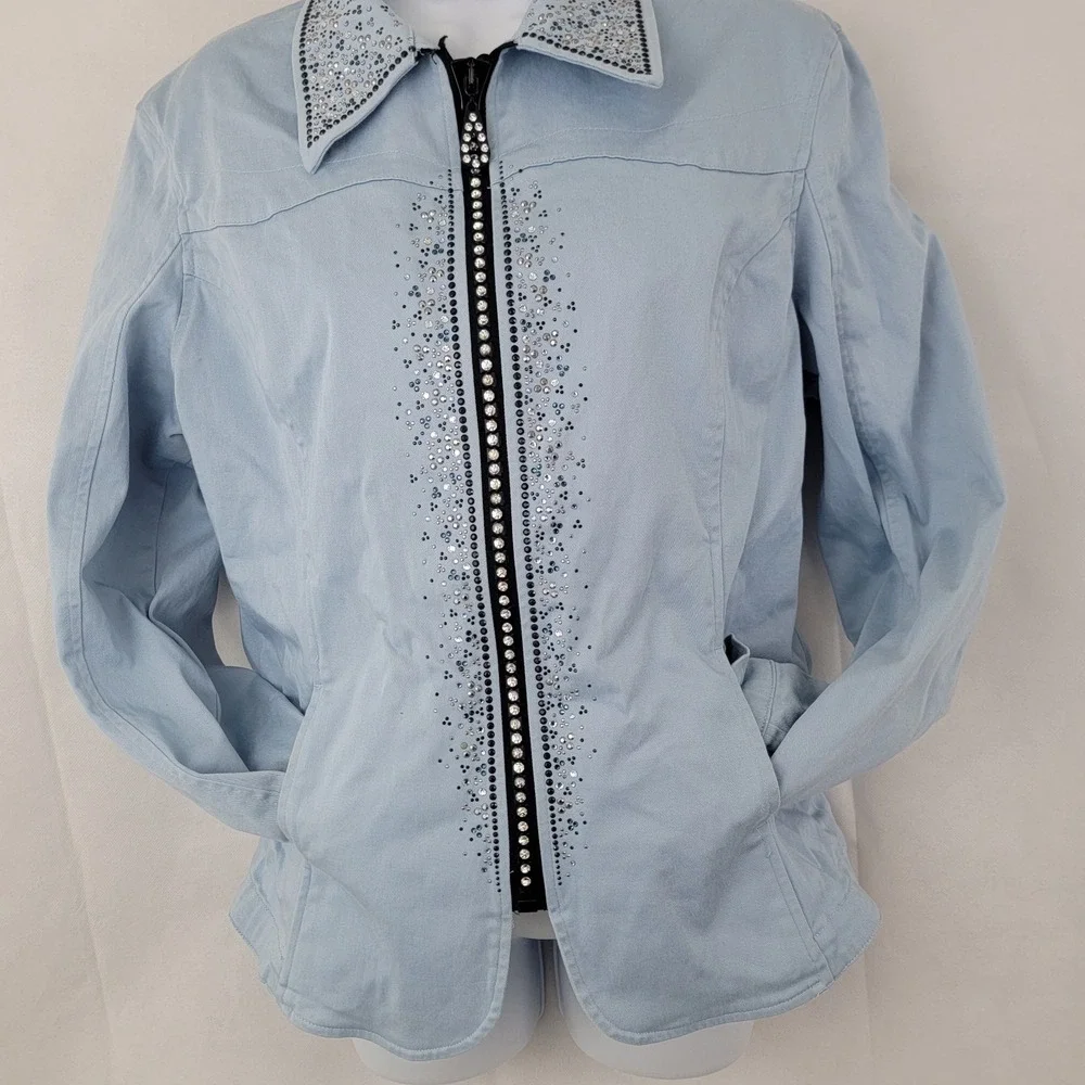 CHRISTINE ALEXANDER Womens Jacket Sz L Embellished Rhinestones Bling Sparkle - Picture 4 of 15